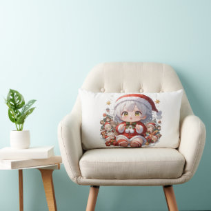 Coussin Rectangle Kawaii Chibi Fille du Père Noël Noël