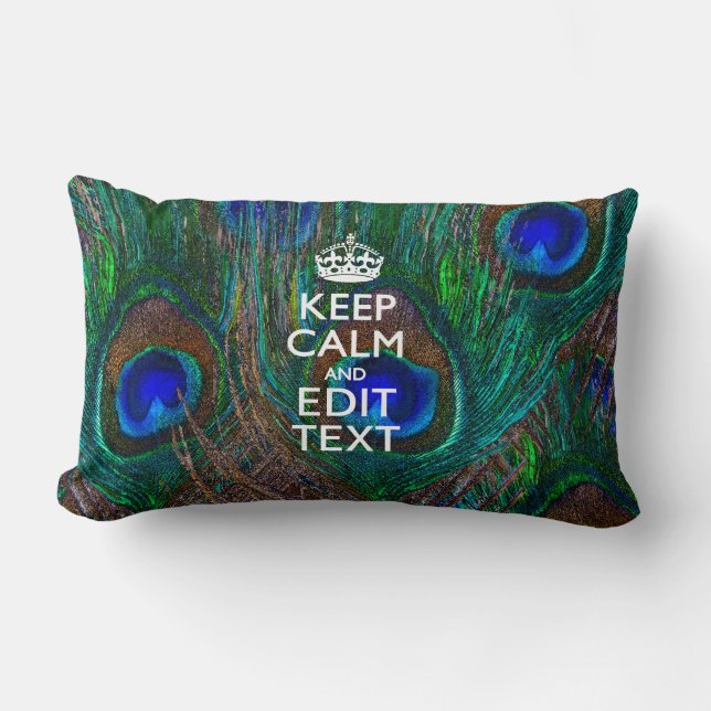 Coussin Rectangle Keep Calm and Have Your Text on Peacock Feathers (Recto)