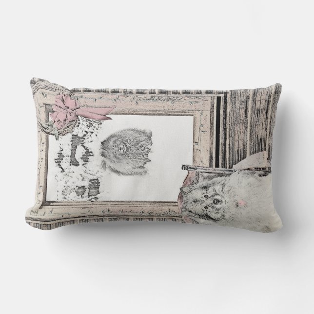 Coussin Rectangle Keeshond Noël hiver fenêtre Peinture Chien Art (Recto)