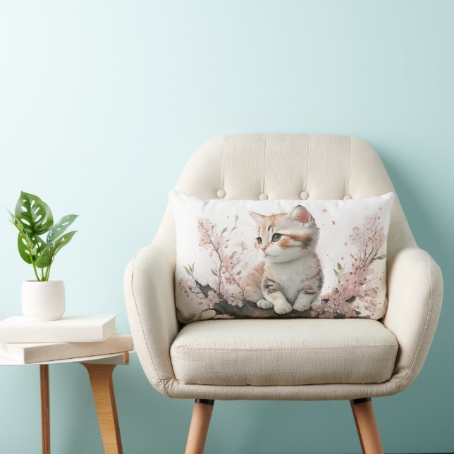 Coussin Rectangle Kitten en Fleurs roses (Chaise)
