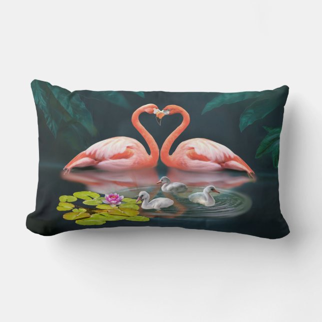 COUSSIN RECTANGLE LA FAMILLE FLAMANT ROSE (Recto)