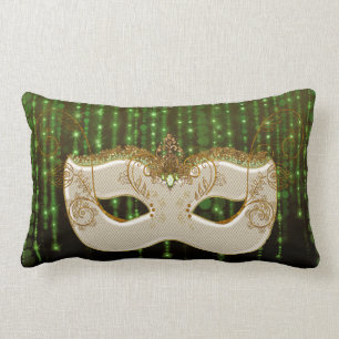 Coussin Rectangle La ficelle de vert de mascarade d'or allume le