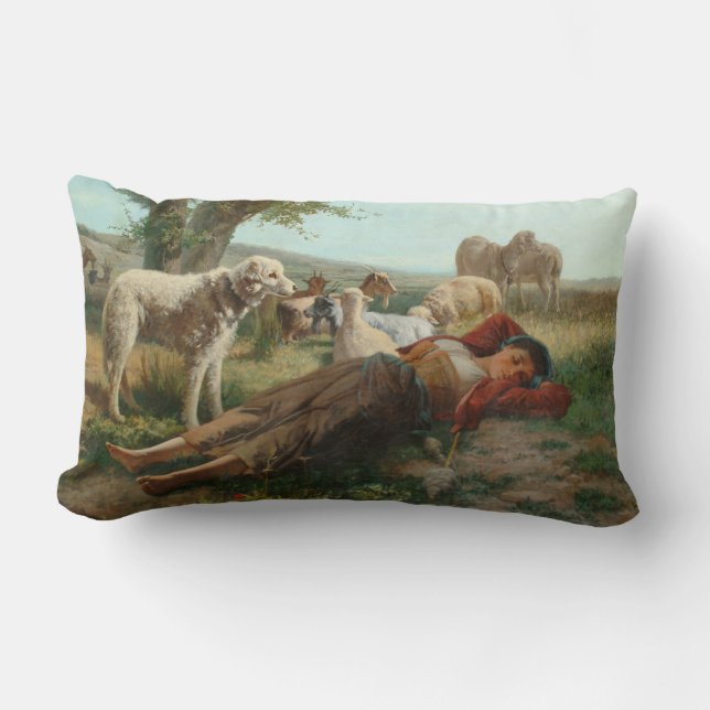 Coussin Rectangle La Siesta de la Goatherder Girl (par Carlo Ademoll (Recto)