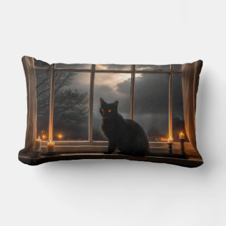 Coussin Rectangle La sorcière familière et Éffrayante chatte noire