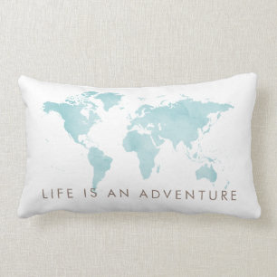 Coussin Rectangle La vie est une carte du monde bleu Turquoise