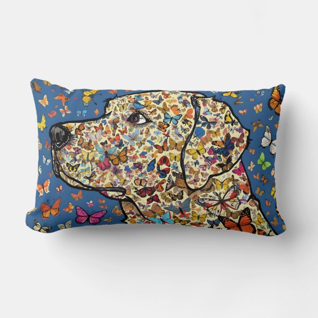 Coussin Rectangle Labrador Retriever Butterfly Dog Art | Yellow Lab (Recto)