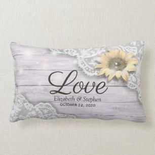 Coussin Rectangle Lace wedding shower Tournesol Bois et lumières à c