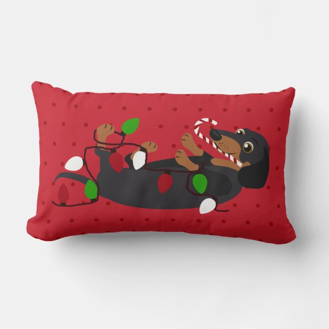 Coussin Rectangle Lâchez le teckel mignon d'acclamation de vacances (Recto)