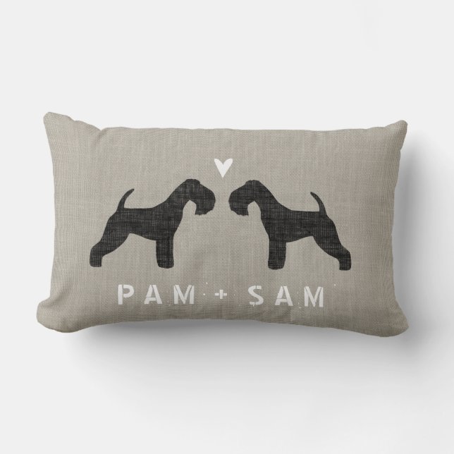 Coussin Rectangle Lakeland Terrier Silhouettes Love - Personnaliser (Recto)