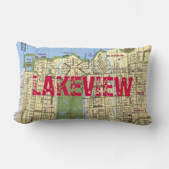 Coussin Rectangle LAKEVIEW : Carte de la Nouvelle-Orléans (Recto)