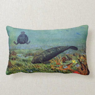 Coussin Rectangle Lamantins et poissons colorés
