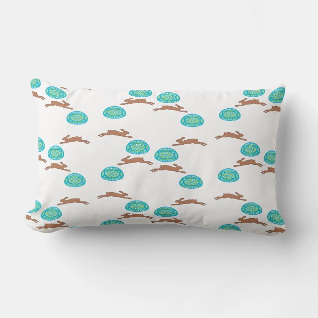 Coussin Rectangle lapin de pâques et oeufs sur blanc (Recto)