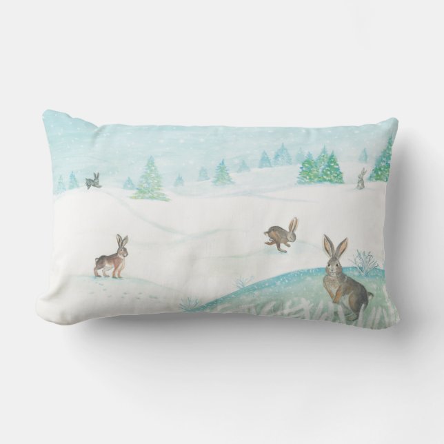 Coussin Rectangle Lapins Assis Et Saut Sur Neige (Recto)