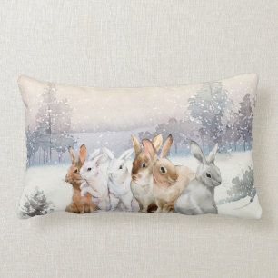 Coussin Rectangle Lapins d'hiver