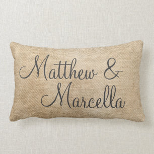 Coussin Rectangle Le cru de toile de jute personnalisent la date de