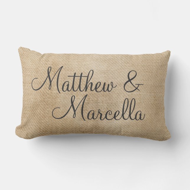 Coussin Rectangle Le cru de toile de jute personnalisent la date de (Recto)