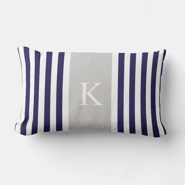 Coussin Rectangle Le gris de bleu marine barre le monogramme (Recto)
