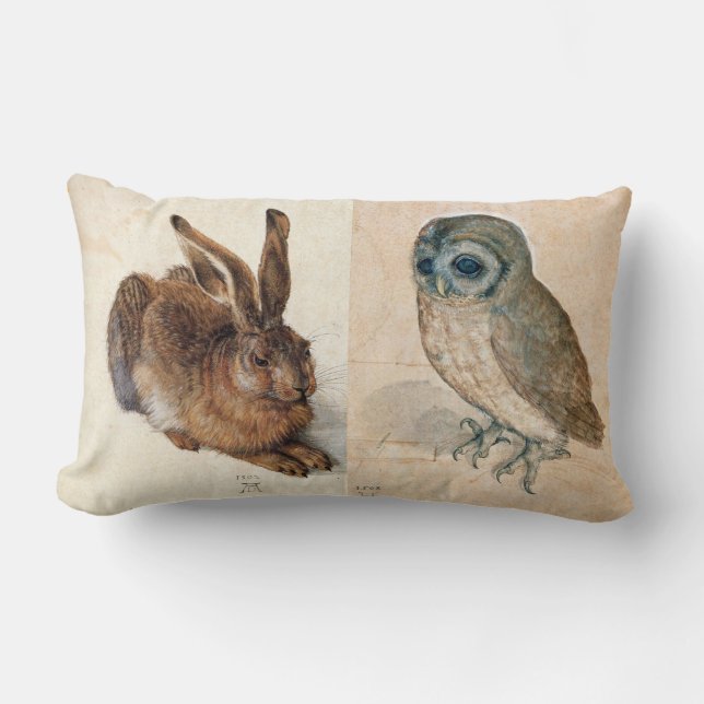 Coussin Rectangle Le lièvre (lapin) et le hibou (Recto)