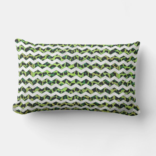 Coussin Rectangle Leopard Chevron noir et vert (Recto)
