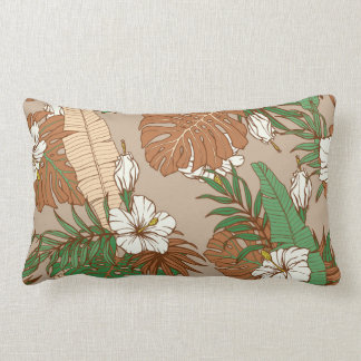 Coussin Rectangle Léopard fourrure tropicale feuille fleurs d'hibisc