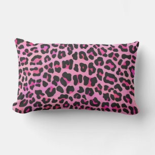 Coussin Rectangle Léopard noir et rose chaud