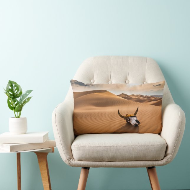 Coussin Rectangle Les déserts | Crâne de vache Dunes de sable ondulé (Chaise)