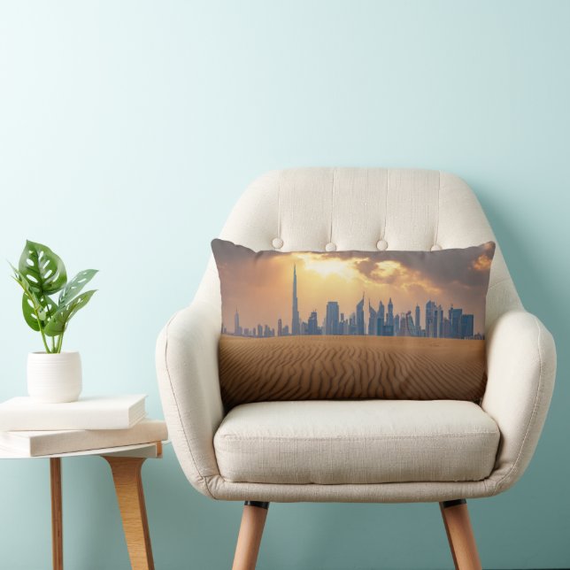 Coussin Rectangle Les déserts | Vue Skyline de Dubaï depuis la dune  (Chaise)