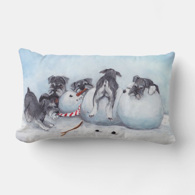 Coussin Rectangle Les Pups de Schnauzer attaquent l'Oreillère de l'a (Recto)