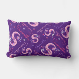 Coussin Rectangle Lettre S Samantha coeur de fleur doodé motif