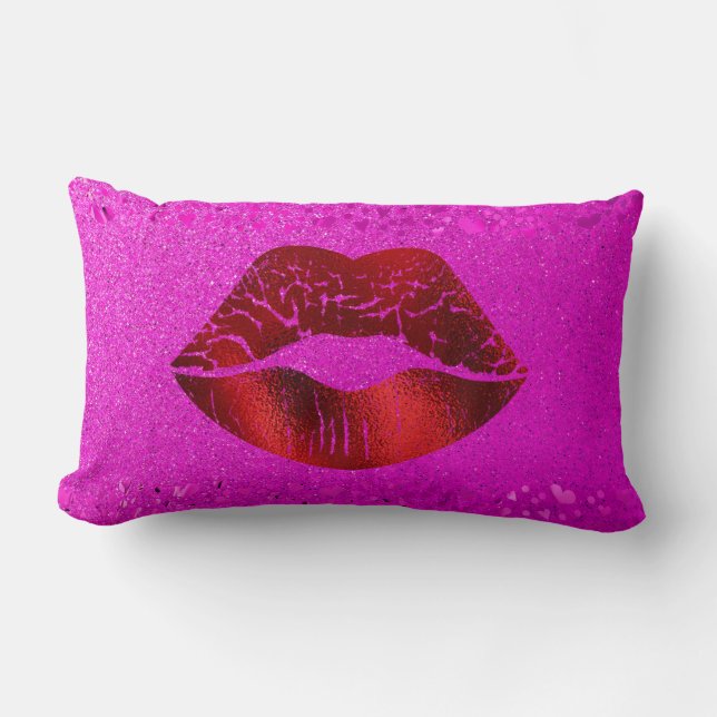 Coussin Rectangle Lèvres en feuille rouge vif Moderne Simple Chic Pa (Recto)
