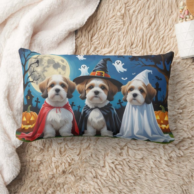 Coussin Rectangle Lhasa Apso Chiens Citrouille Halloween Funny (Couverture)