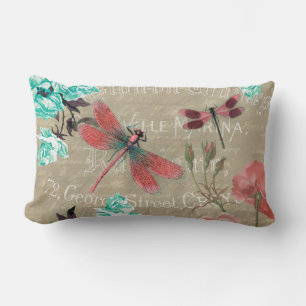 Coussin Rectangle libellules vintages et Roses