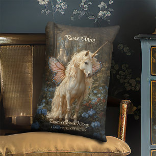 Coussin Rectangle Licorne blanche Papillon rose Ailes Fée Cheval