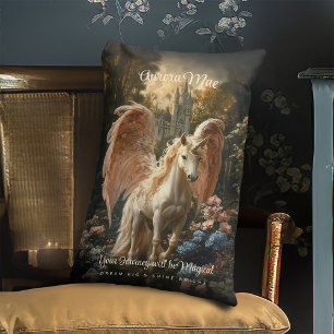 Coussin Rectangle Licorne Pegasus à plumes roses Forêt enchantée