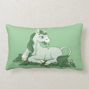 Coussin Rectangle Licorne verte mignonne de trèfle