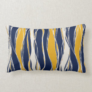 Coussin Rectangle Lignes élégantes, modernes, en bleu marine et ja