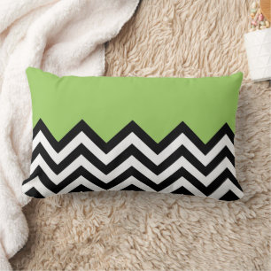 Coussin Rectangle Lime Green Black White Zigzag Chevron Art Motif