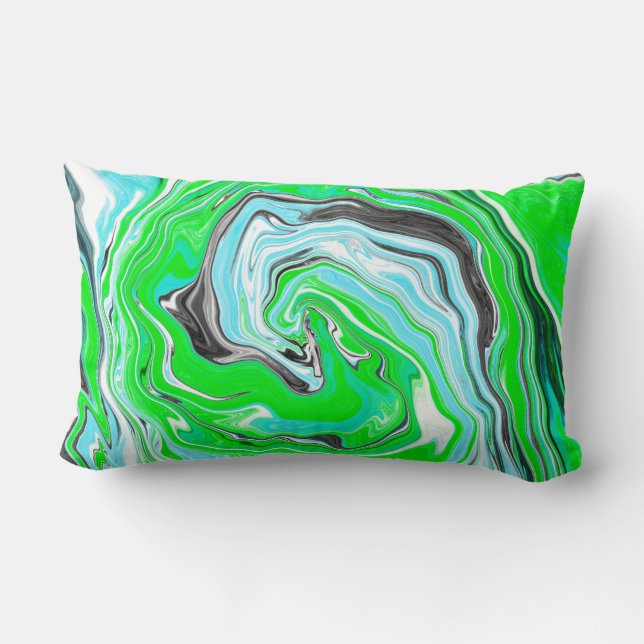 Coussin Rectangle Lime Green et Aqua Blue Bubble Art Abstrait (Verso)