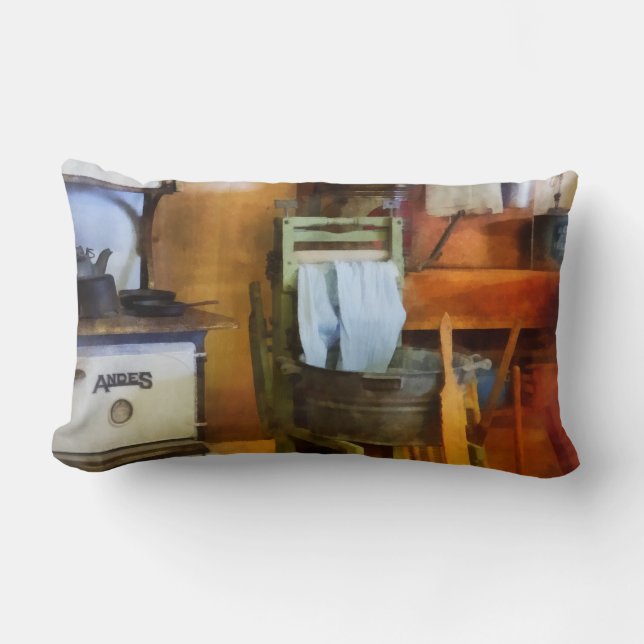 Coussin Rectangle Linge séchant dans la cuisine (Recto)