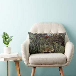 Coussin Rectangle Lion affamé par Henri Rousseau, animal sauvage Vin