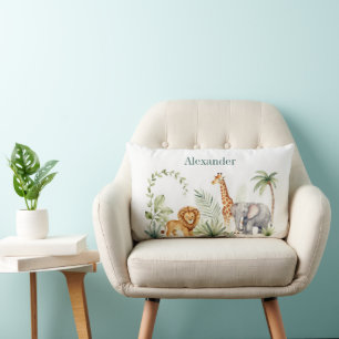 Coussin Rectangle Lion Girafe et Éléphant de Jungle Personnalisé