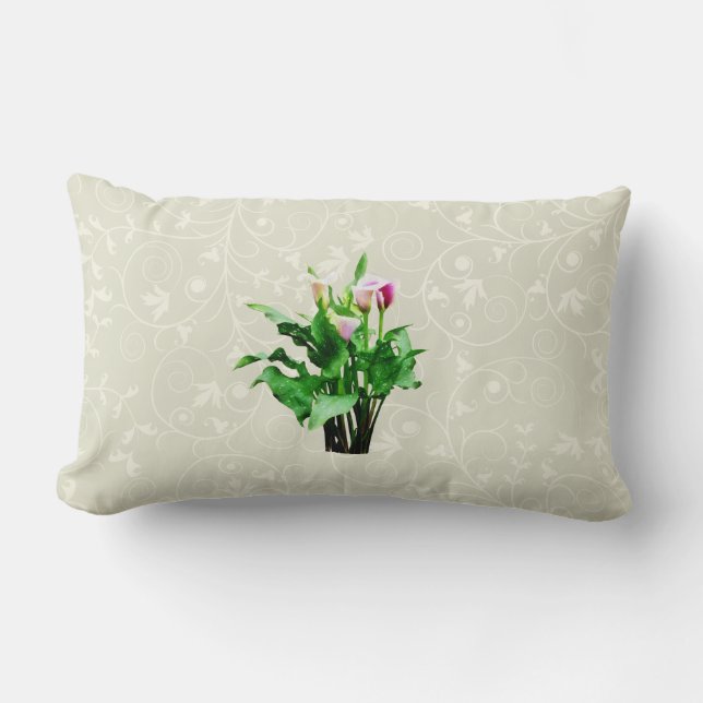 Coussin Rectangle Lis calla roses et blancs (Recto)