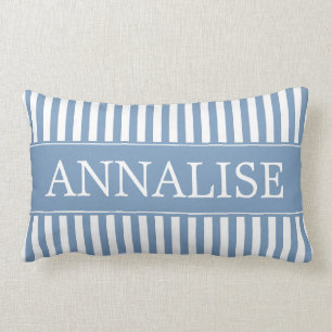 Coussin Rectangle Little Boy bleu et rayures blanches personnalisées