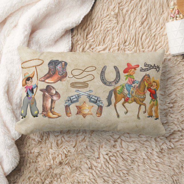 Coussin Rectangle Little Buckaroo Cowboy Ajouter le nom du garçon 2  (Couverture)