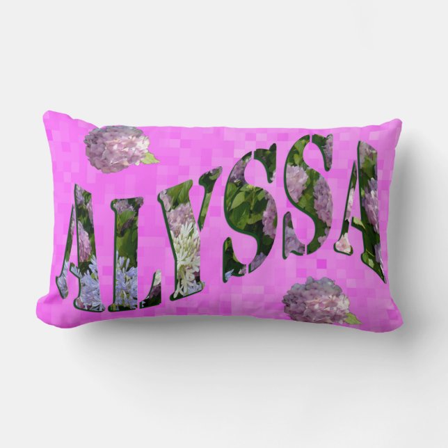 Coussin Rectangle Logo Alyssa De Nom Fabriqué Avec Des Hydrangeas, (Recto)