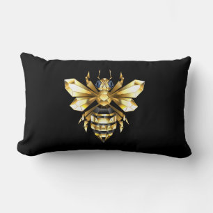 Coussin Rectangle Logo Faux Gold Foil Bee Polygonal sur Noir