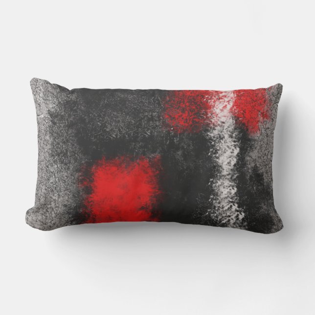 Coussin Rectangle Lombaire gris foncé rouge et blanc abstrait (Recto)