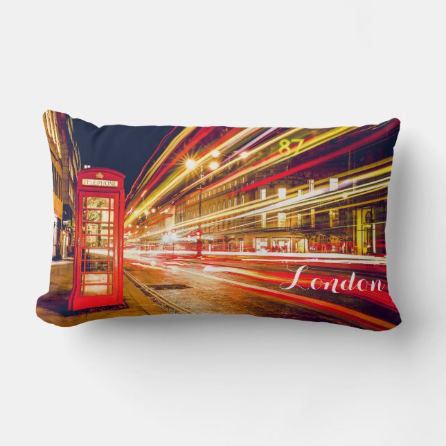 Coussin Rectangle London Telephone Booth Bus City Street à la nuit (Recto)