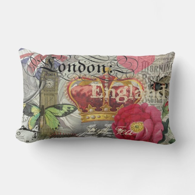 Coussin Rectangle Londres Angleterre Voyage Europe Vintage Art (Recto)