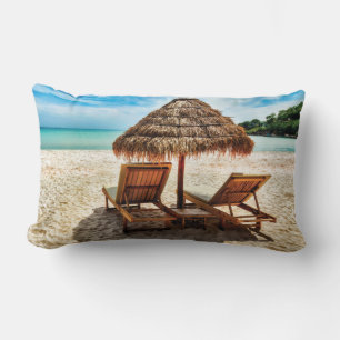 Coussin Rectangle Lounge on beach throw pillow